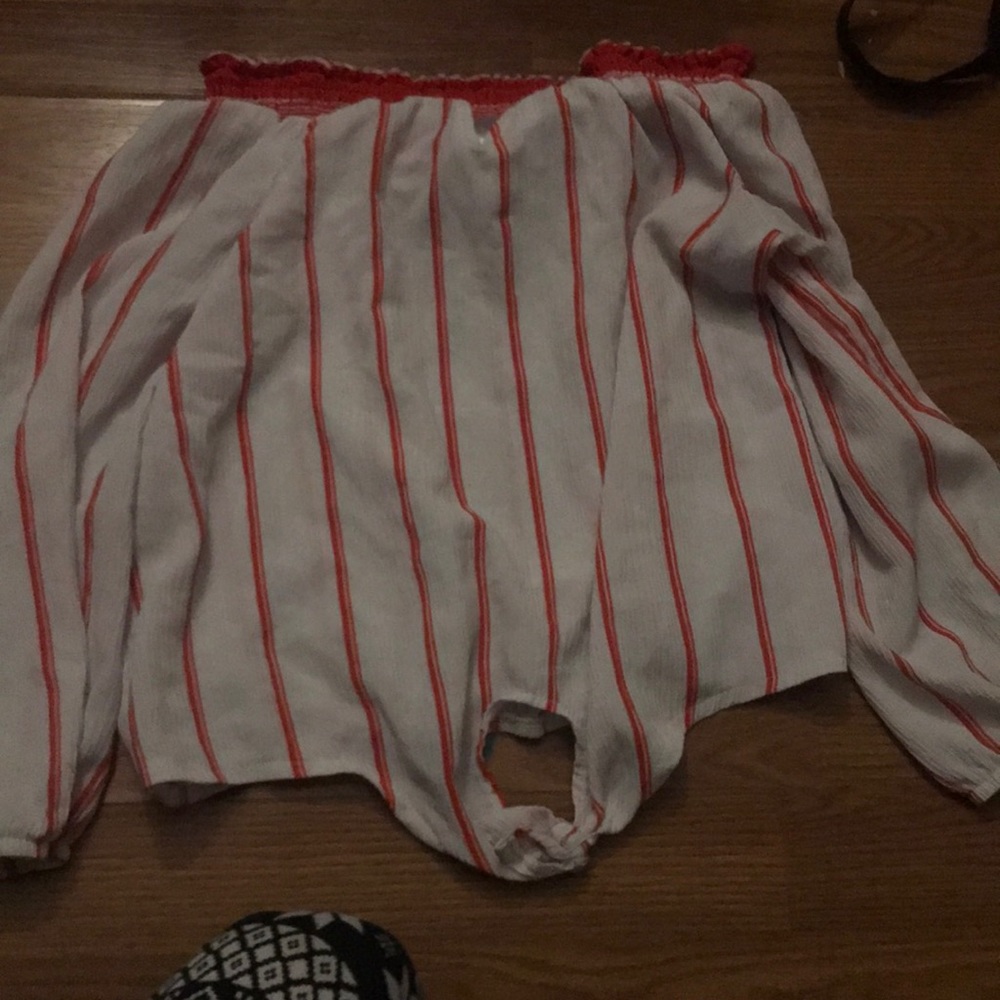 Red and white striped long sleeve shirt